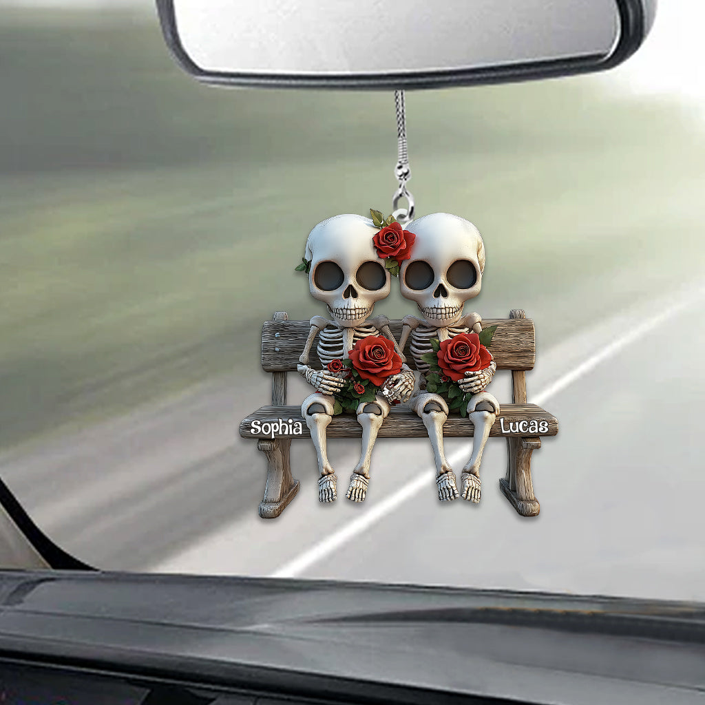 Skull Couple With Red Roses - Personalized Couple Car Ornament