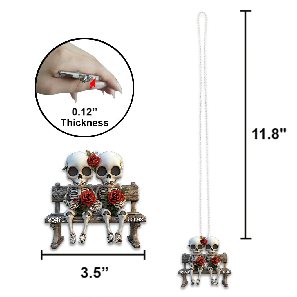 Skull Couple With Red Roses - Personalized Couple Car Ornament