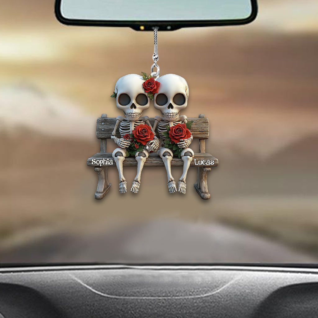 Skull Couple With Red Roses - Personalized Couple Car Ornament