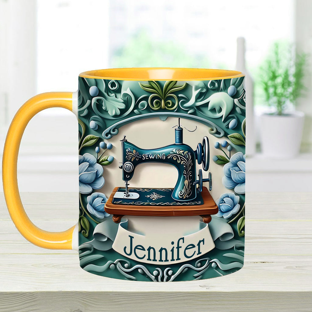 Blue Sewing Machine - Personalized Sewing Accent Mug
