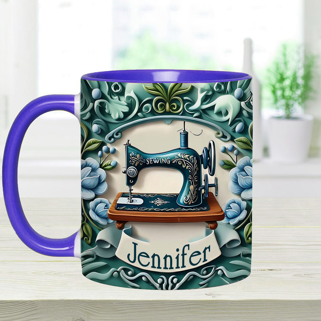 Blue Sewing Machine - Personalized Sewing Accent Mug