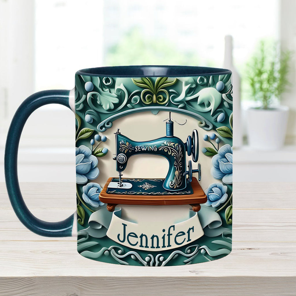 Blue Sewing Machine - Personalized Sewing Accent Mug