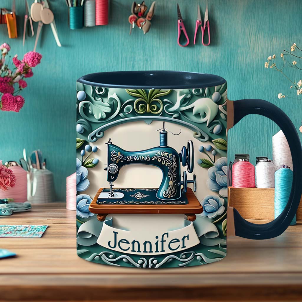 Blue Sewing Machine - Personalized Sewing Accent Mug