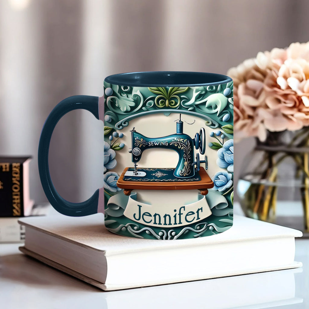 Blue Sewing Machine - Personalized Sewing Accent Mug