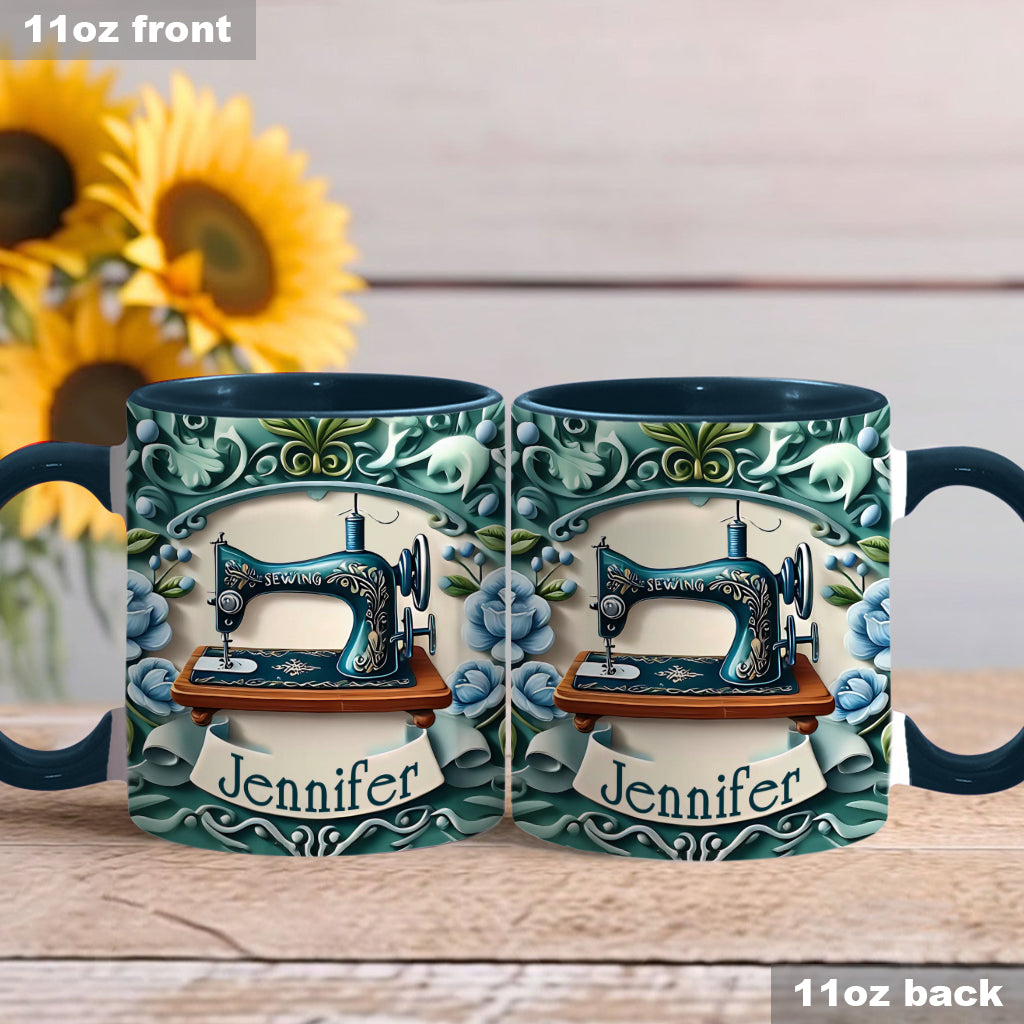 Blue Sewing Machine - Personalized Sewing Accent Mug