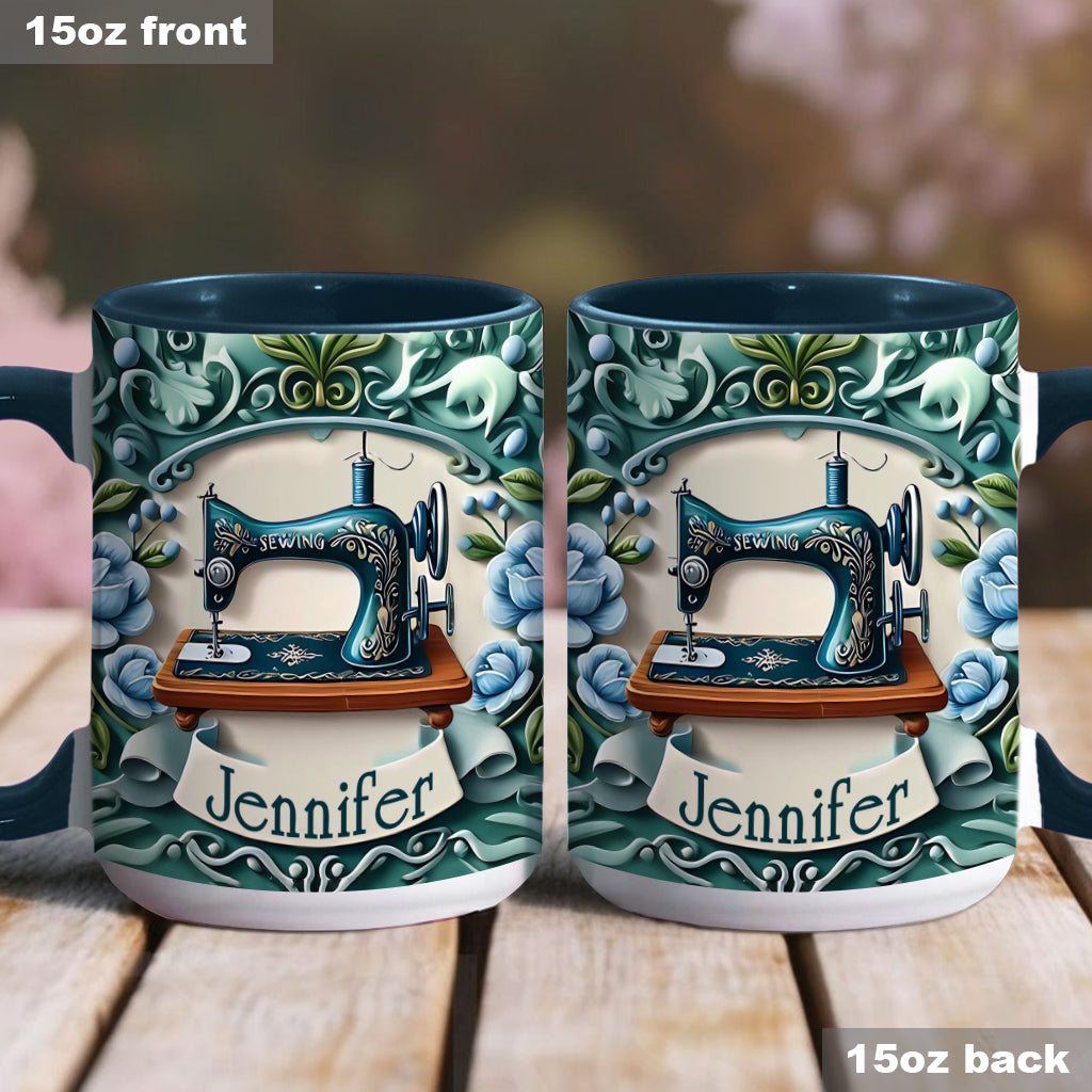Blue Sewing Machine - Personalized Sewing Accent Mug