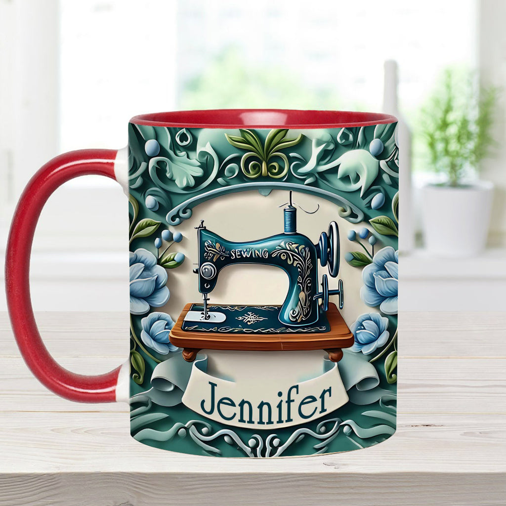 Blue Sewing Machine - Personalized Sewing Accent Mug