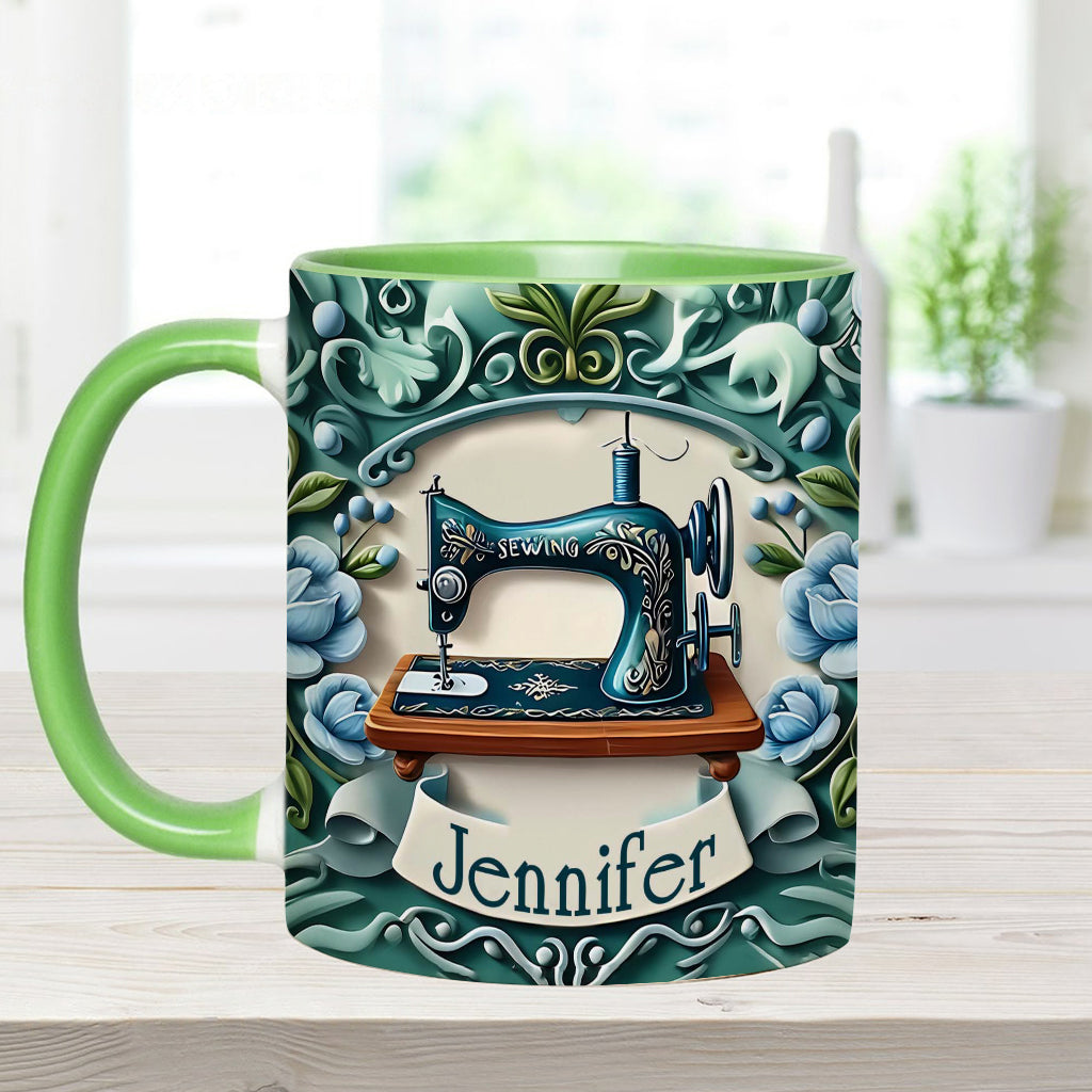 Blue Sewing Machine - Personalized Sewing Accent Mug
