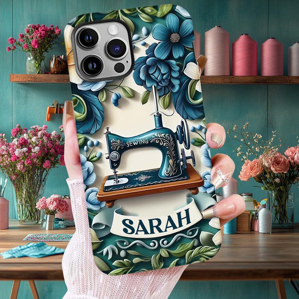 Blue Sewing Machine - Personalized Sewing Full Print Phone Case