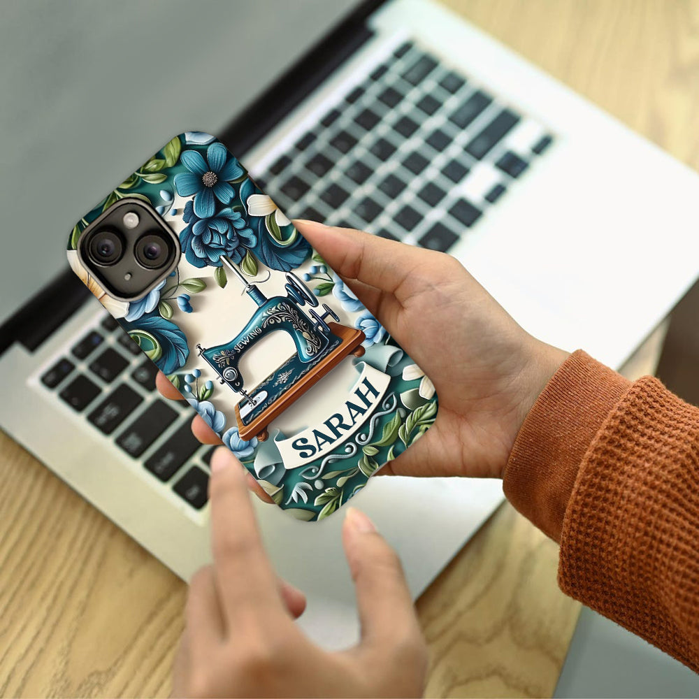 Blue Sewing Machine - Personalized Sewing Full Print Phone Case