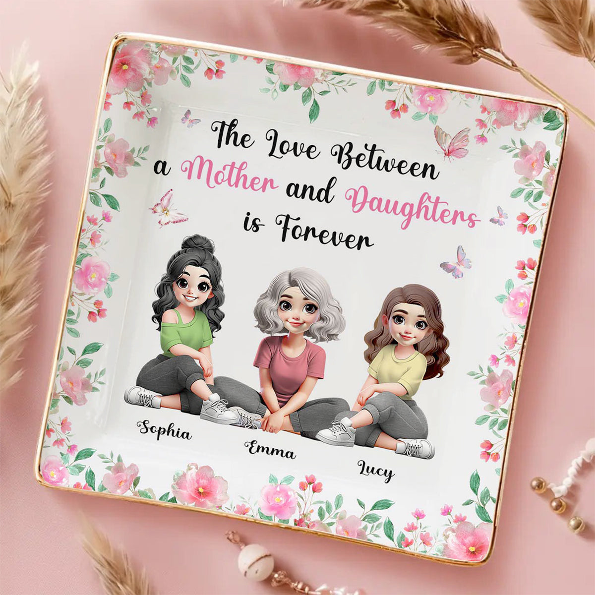 The Love Between A Mother And A Daughter - Personalized Mother Fully Printed Jewelry Dish