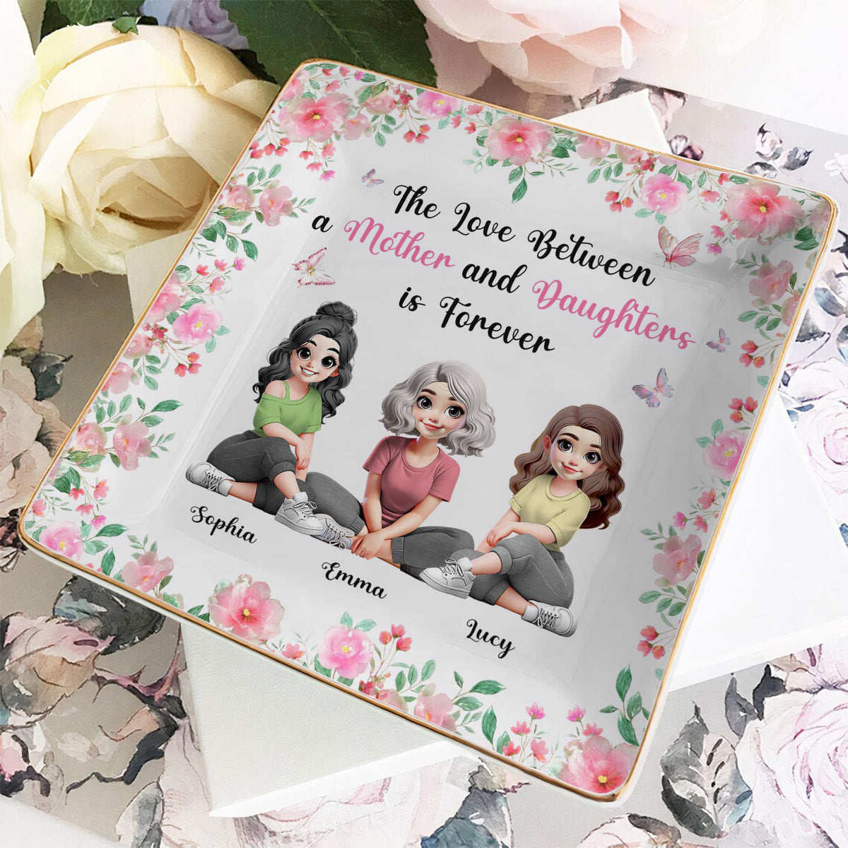 The Love Between A Mother And A Daughter - Personalized Mother Fully Printed Jewelry Dish