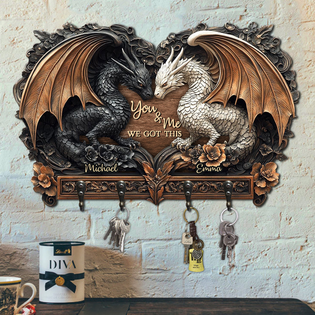 You & Me - Personalized Dragon Custom Shaped Key Rack