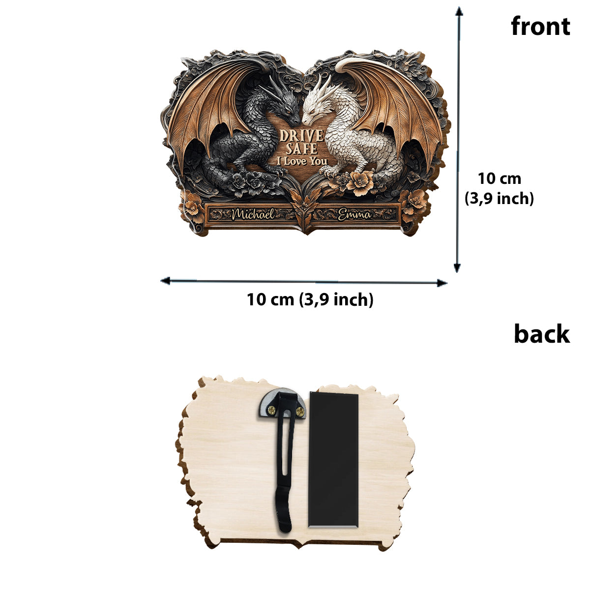 Drive Safe I Love You - Personalized Dragon Shaped Car Visor Clip