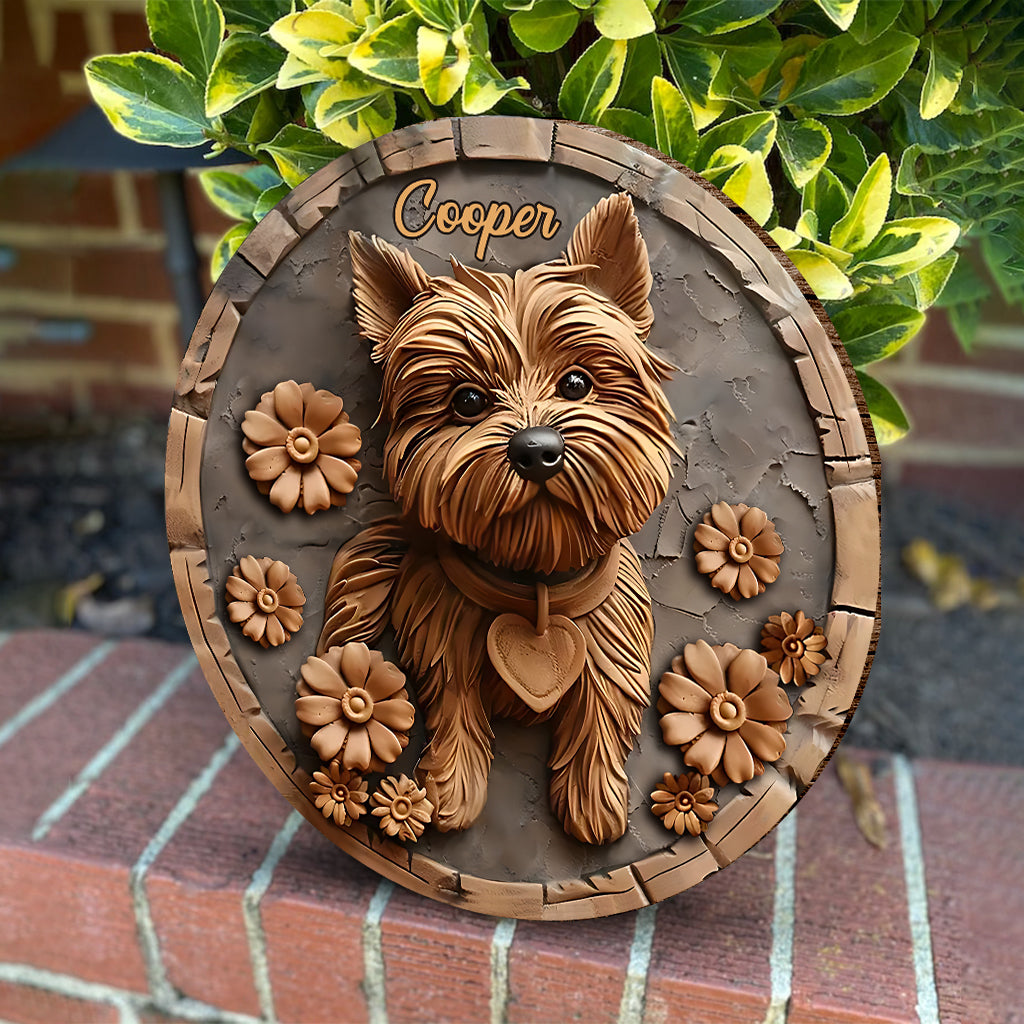 Cute Yorkshire Terrier - Personalized Dog Round Wood Sign