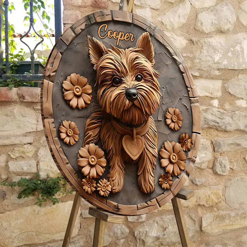 Cute Yorkshire Terrier - Personalized Dog Round Wood Sign