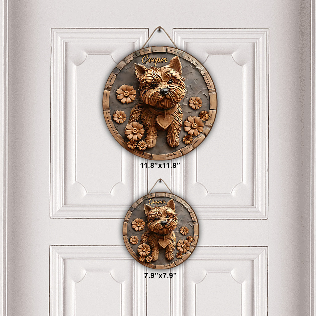 Cute Yorkshire Terrier - Personalized Dog Round Wood Sign