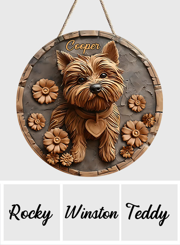 Cute Yorkshire Terrier - Personalized Dog Round Wood Sign