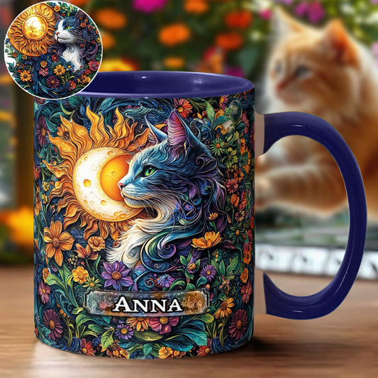 Floral Cat - Personalized Cat Accent Mug