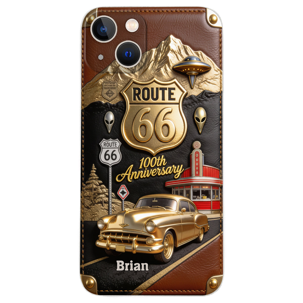 Route 66 100th Anniversary - Personalized Car Lover Leather Phone Case
