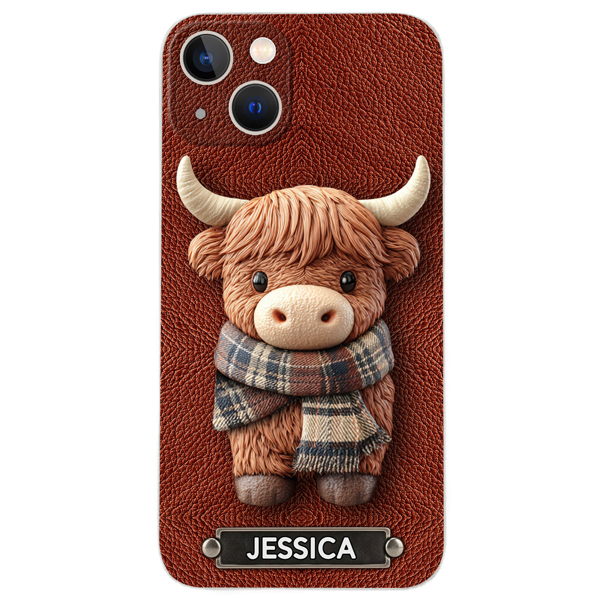Adorable Highland Cow - Personalized Highland Cow Leather Phone Case