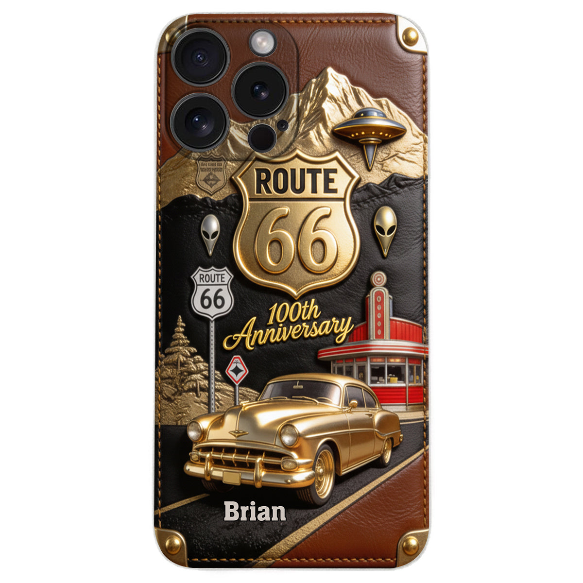 Route 66 100th Anniversary - Personalized Car Lover Leather Phone Case