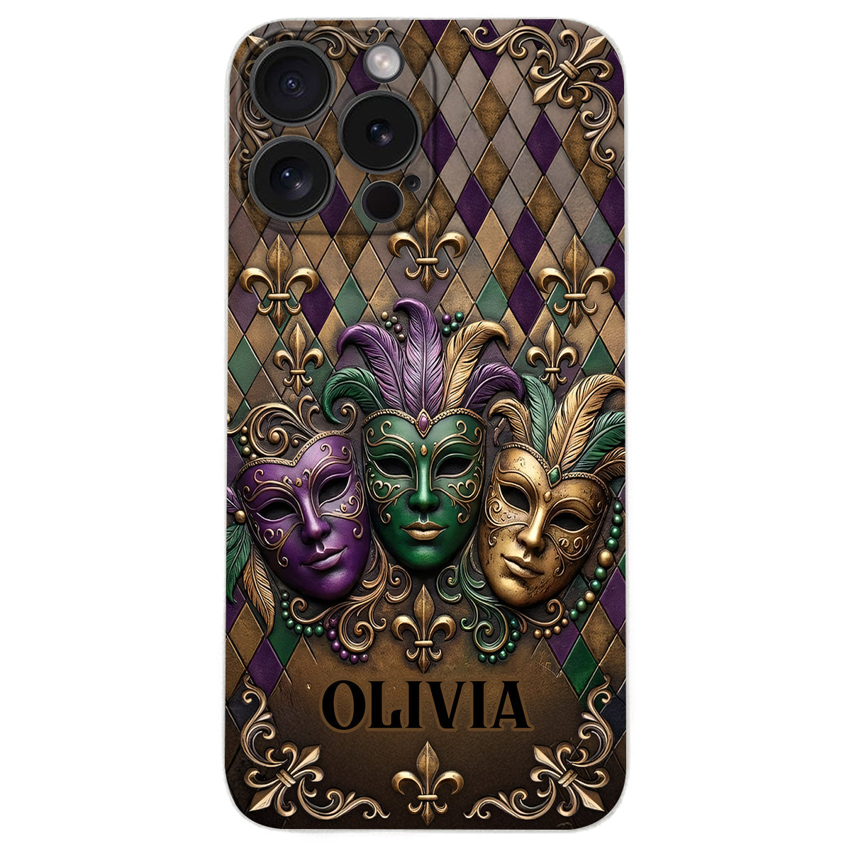 Mardi Gras Fleur de Lis - Personalized Mardi Gras Leather Phone Case