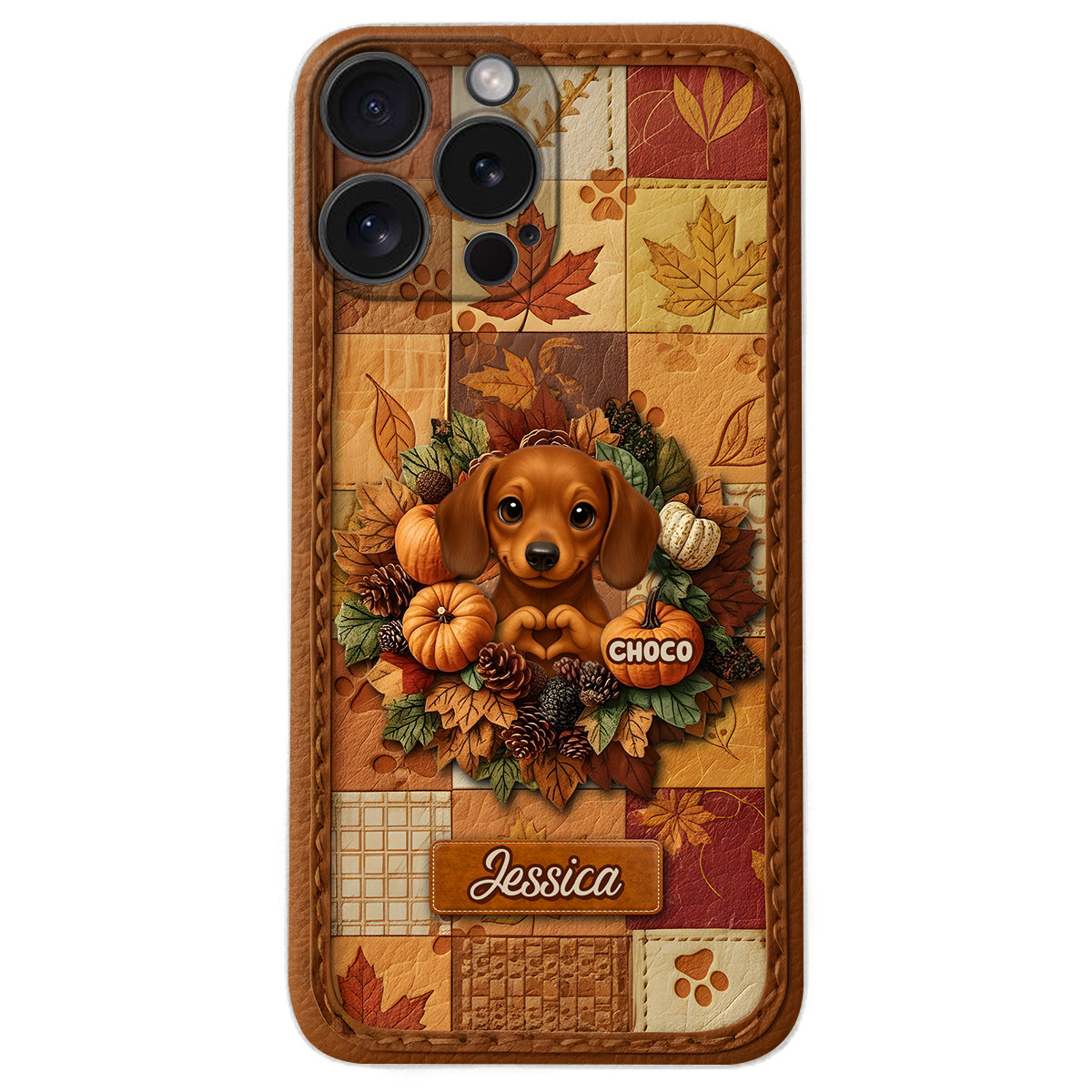 Welcome Fall - Personalized Dog Leather Phone Case