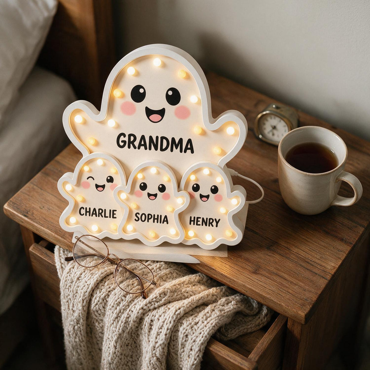 Grandma's Boo Crew Personalized Ghost Family LED Light Box - Cute Halloween Decor Gift for Grandma