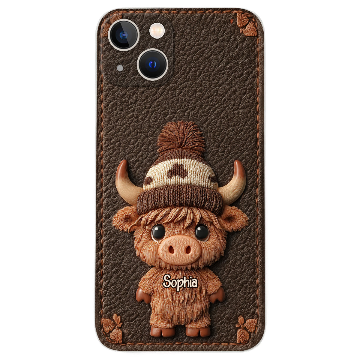 Love Highland Cows - Personalized Highland Cow Leather Phone Case