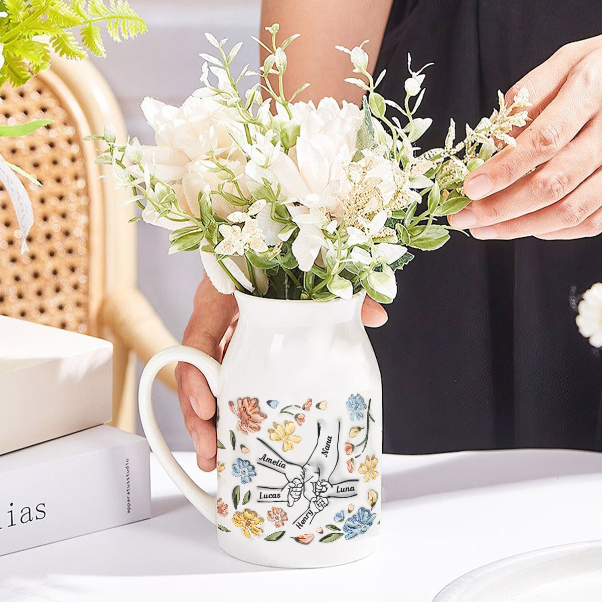 Holding Hands Mother Ceramic Flower Vase (Printed On Both Sides)