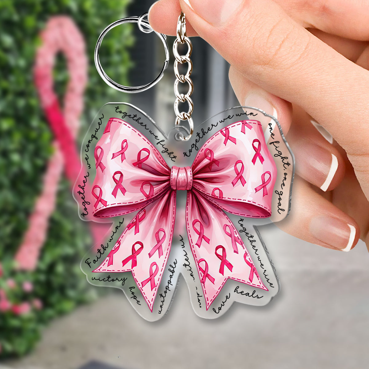 Together We Win - Breast Cancer Awareness Transparent Keychain