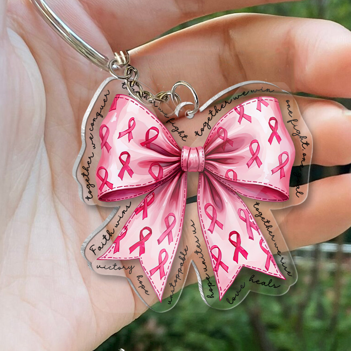 Together We Win - Breast Cancer Awareness Transparent Keychain