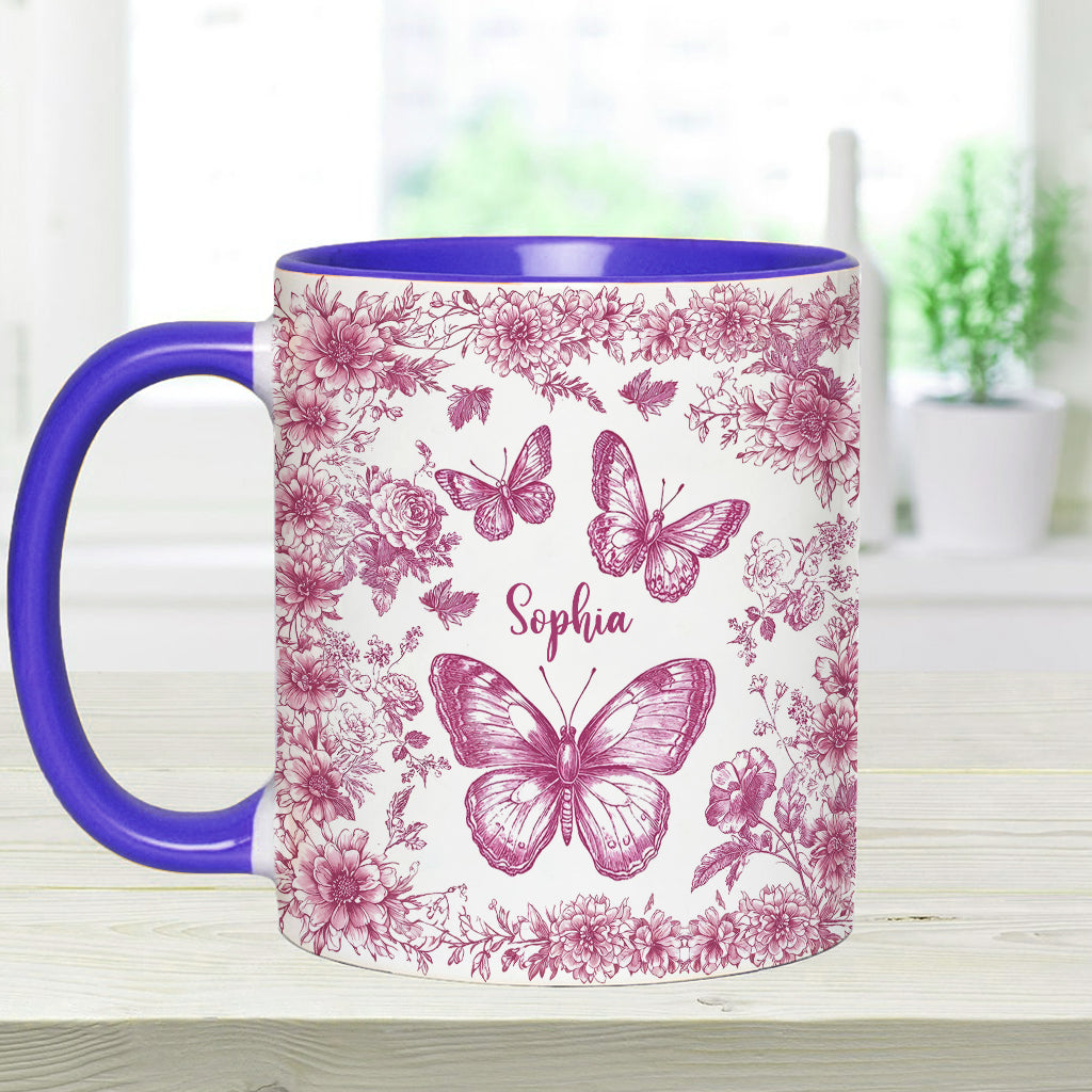 Pink Toile Butterfly - Personalized Butterfly Accent Mug