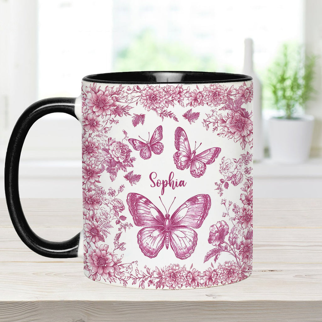 Pink Toile Butterfly - Personalized Butterfly Accent Mug