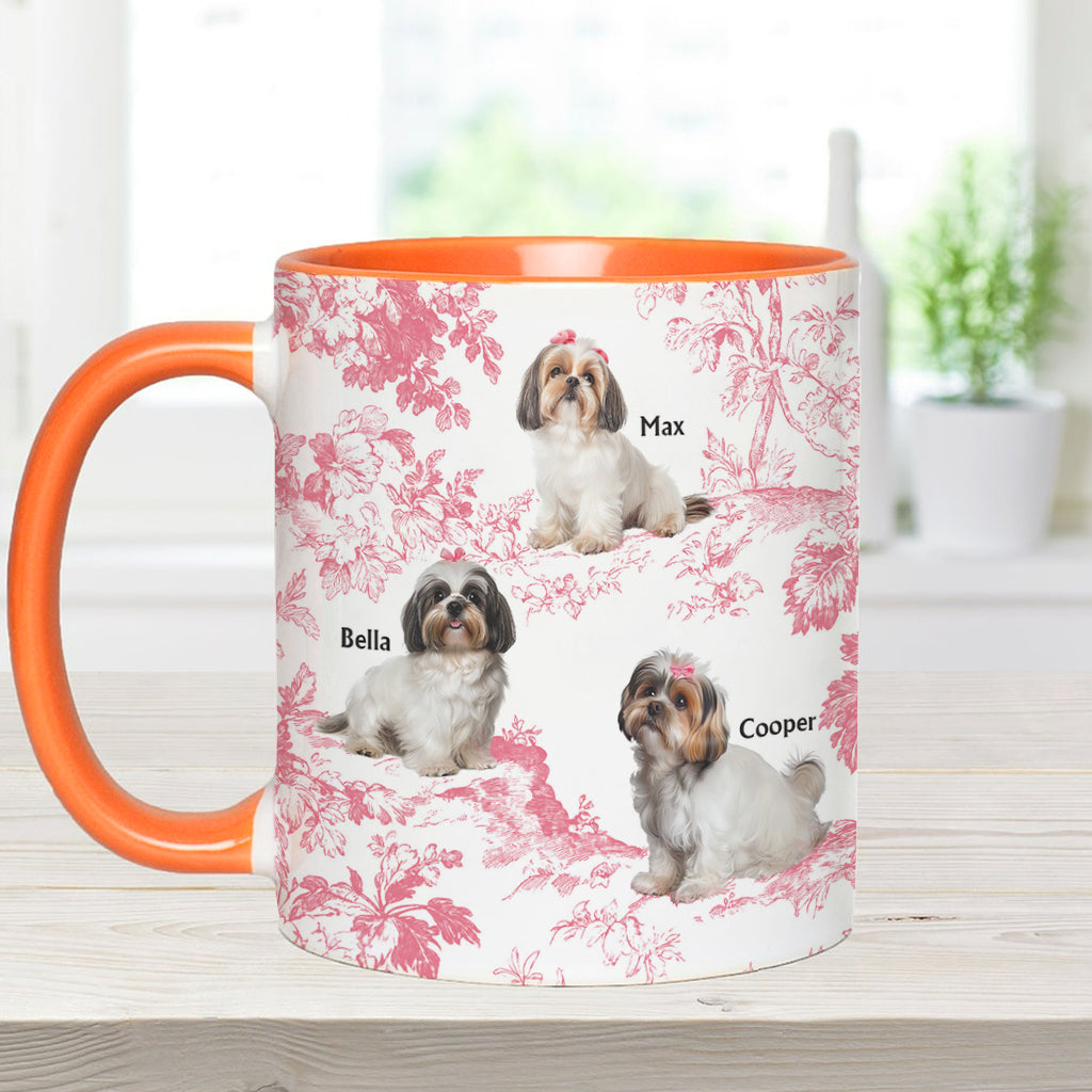 Custom Dog Photo Toile de Jouy Pattern - Personalized Dog Accent Mug