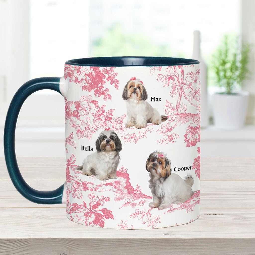 Custom Dog Photo Toile de Jouy Pattern - Personalized Dog Accent Mug