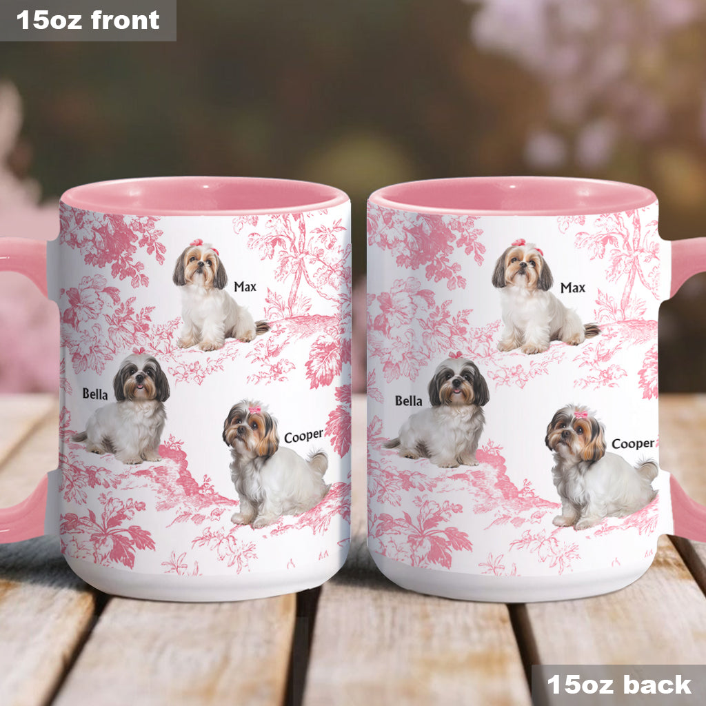 Custom Dog Photo Toile de Jouy Pattern - Personalized Dog Accent Mug