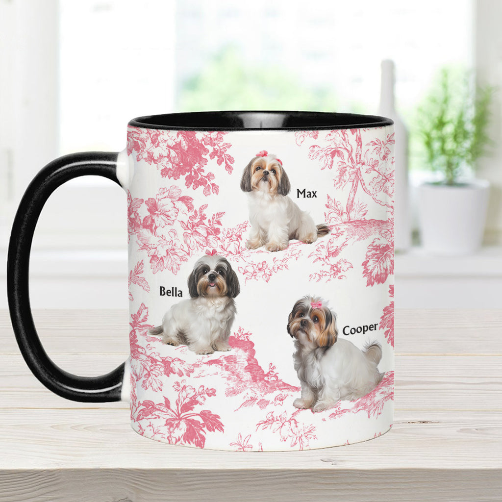 Custom Dog Photo Toile de Jouy Pattern - Personalized Dog Accent Mug