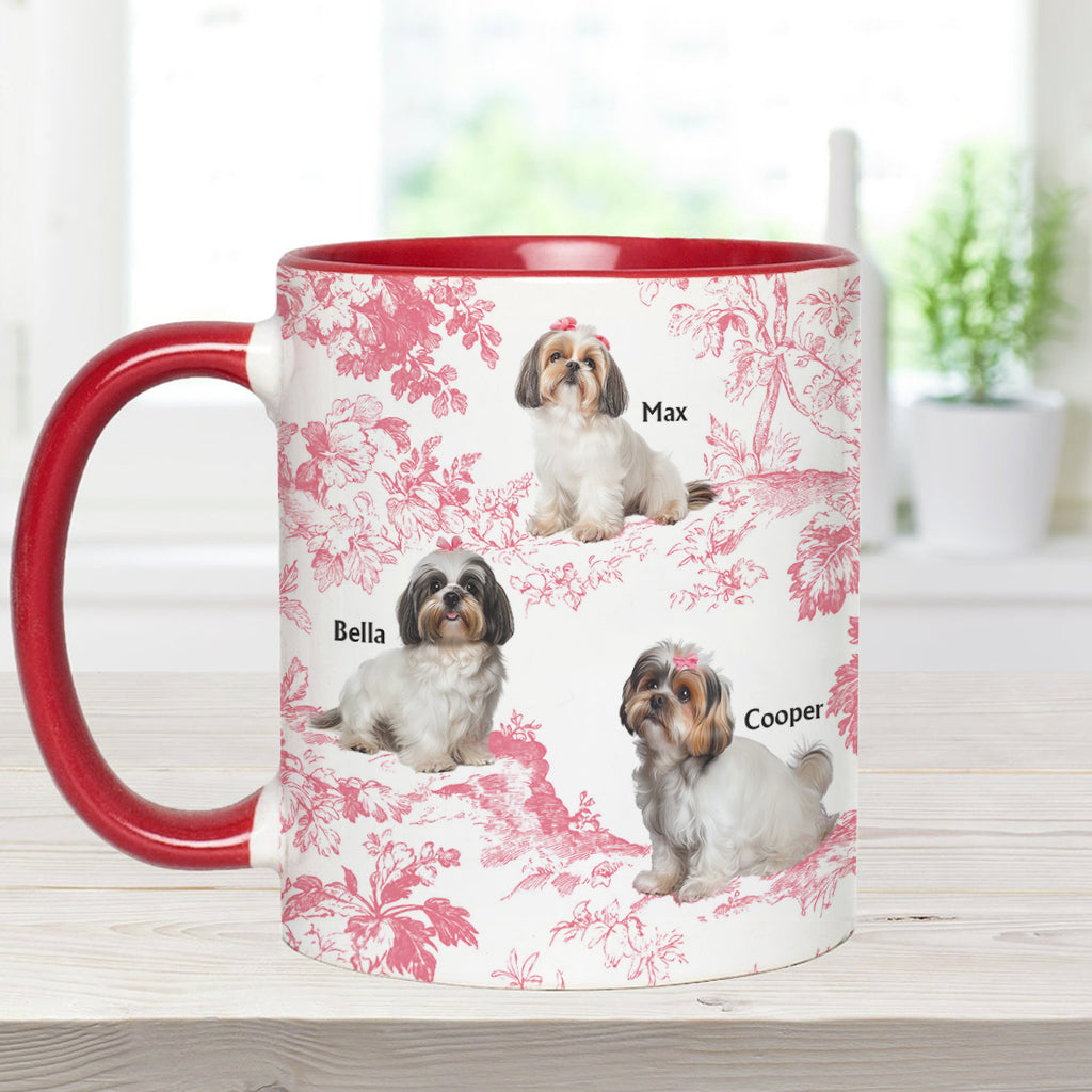 Custom Dog Photo Toile de Jouy Pattern - Personalized Dog Accent Mug