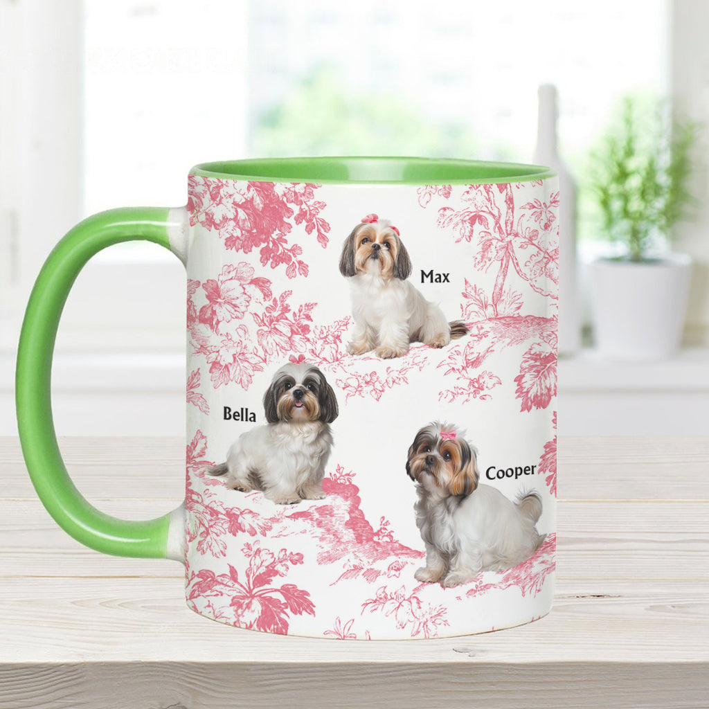 Custom Dog Photo Toile de Jouy Pattern - Personalized Dog Accent Mug