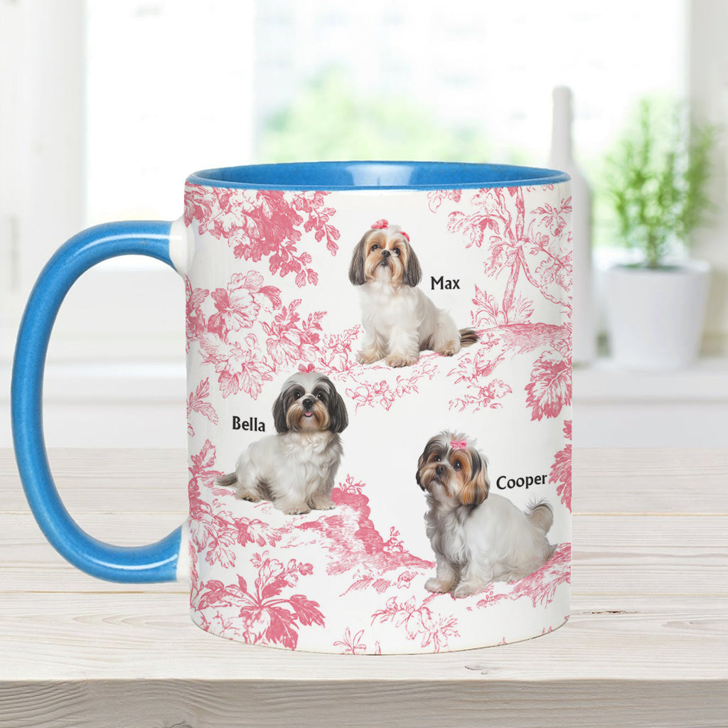 Custom Dog Photo Toile de Jouy Pattern - Personalized Dog Accent Mug