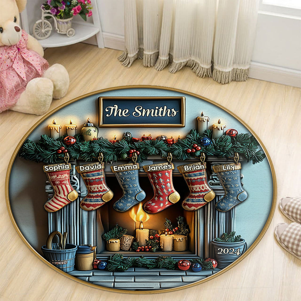 Merry Christmas - Personalized Family Round Rug