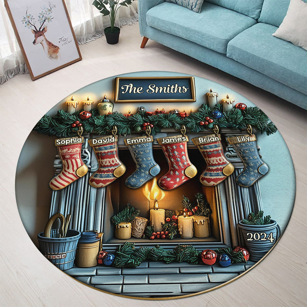 Merry Christmas - Personalized Family Round Rug