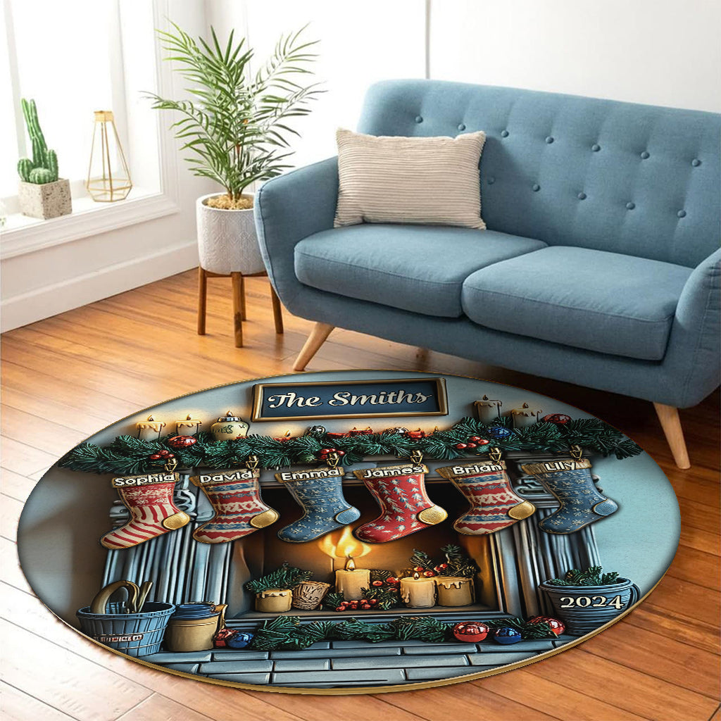 Merry Christmas - Personalized Family Round Rug