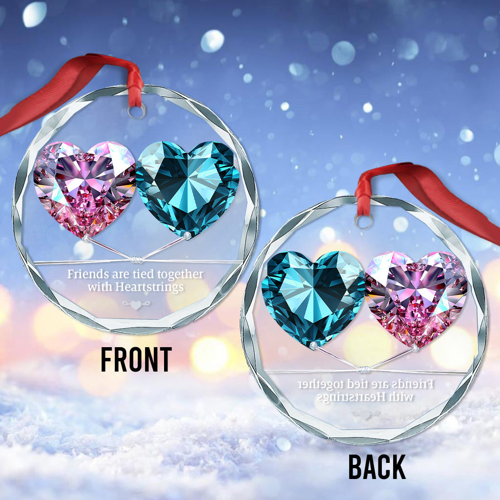 Friends Are Tied Together with Heartstrings - Personalized Bestie Round Shaped Glass Ornament