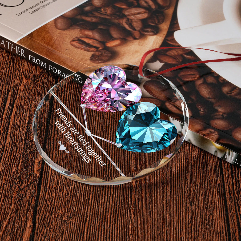 Friends Are Tied Together with Heartstrings - Personalized Bestie Round Shaped Glass Ornament