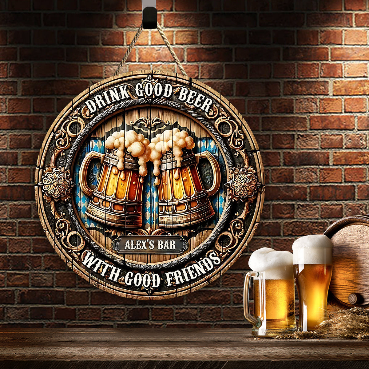 Good Friends Good Beer - Personalized Beer Round Wood Sign
