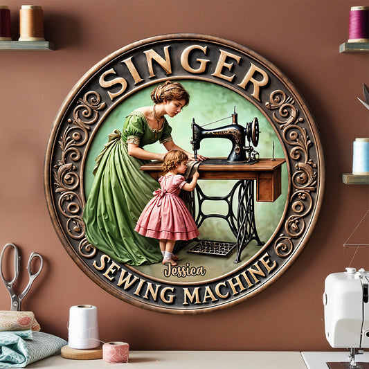 Singer Sewing Machine - Personalized Sewing Round Metal Sign