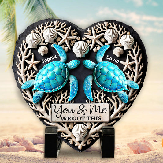 You & Me We Got This - Personalized Turtle Heart Shaped Stone